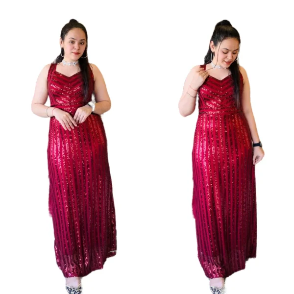 red sequin gown