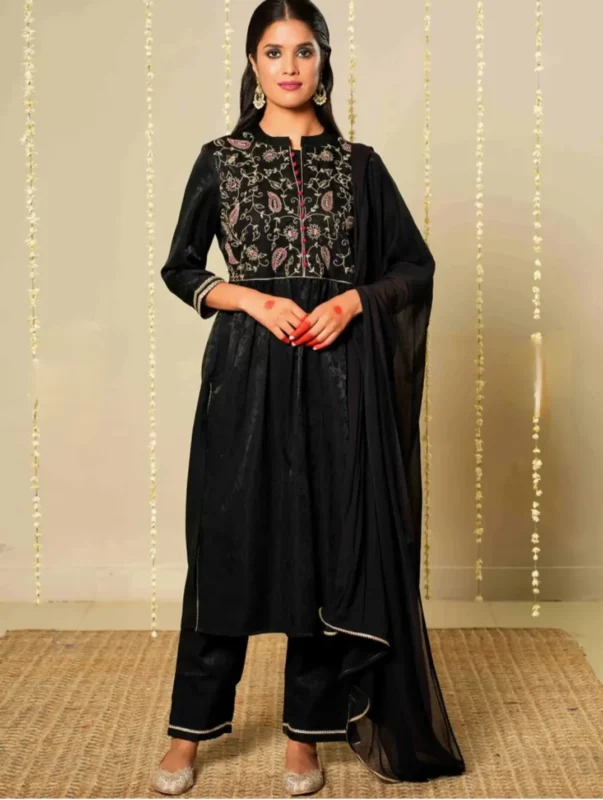 Black Velvet Kurta Set with Heavy Embroidery